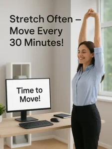 Office worker taking a stretch break to prevent stiffness.
