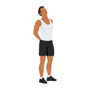 Man looking upwards to stretch the neck. 