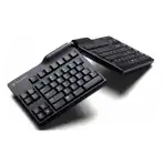 Ergonomic Keyboard on a white circle background.