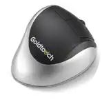 Ergonomic mouse on a white circle background.